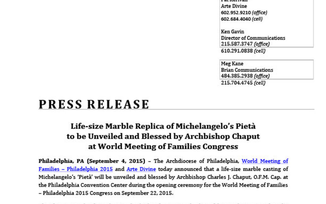 Press Release, Pope Francis, World Meeting of Families
