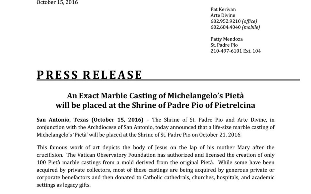 St Padre Pio Press Release