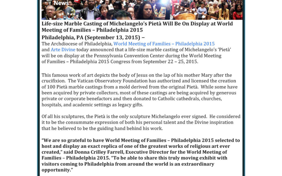 Archdiocese of Philadelphia, World Meeting of Families,  2015